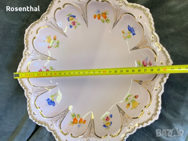 Голяма фруктиера на столче - розов карловарски порцелан, снимка 9 - Сервизи - 34730149