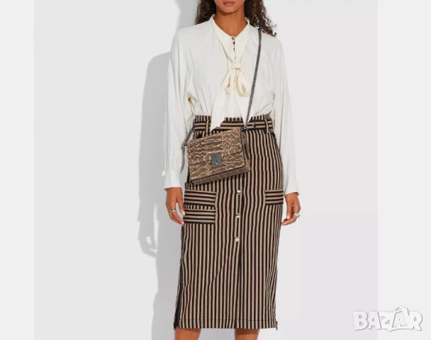 Луксозна Чанта за през рамо Coach Hutton с изцяло естествена змийска кожа, снимка 5 - Чанти - 50509273