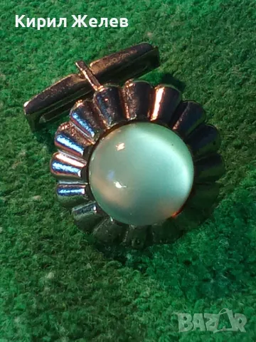 СТАРО СРЕБРИСТО РЕТРО КОПЧЕ За РЪКАВЕЛИ БУТОНЕЛ с ШЛИФОВАН ЛУНЕН КАМЪК 44432, снимка 11 - Антикварни и старинни предмети - 47031227