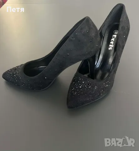 Черни обучки на ток, снимка 3 - Дамски обувки на ток - 48552527
