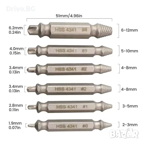 Комплект Екстрактори за Изваждане на Повредени Болтове и Винтове, снимка 2 - Аксесоари и консумативи - 48900027