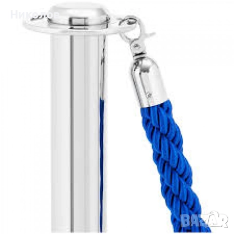 Комплект две сребристи ограничителни колчета с едно усукано синьо въже, снимка 2 - Друго търговско оборудване - 51837917