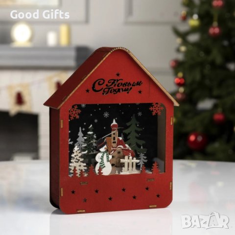 LED Светеща Коледна къща със Снежен човек