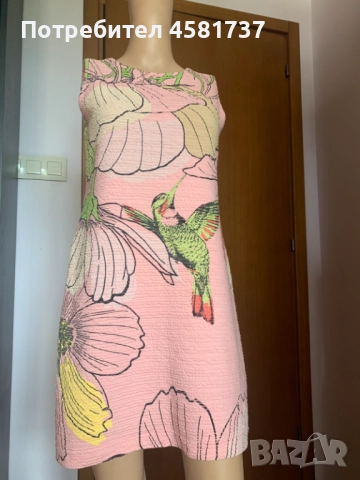 Рокля с тропически десен с колибри Desigual, размер М, снимка 3 - Рокли - 51976736