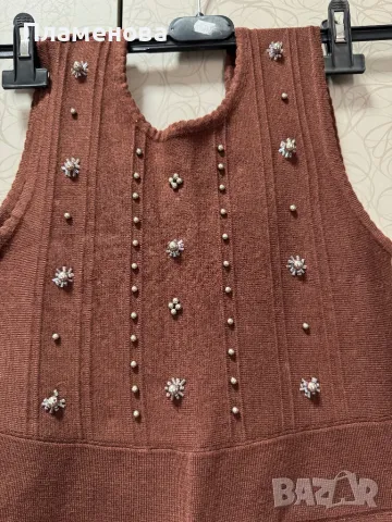 Кафява рокля от плетиво - S/M, снимка 3 - Рокли - 48687461