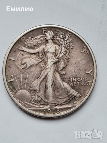 Scarce. USA 🇺🇸 HALF DOLLAR 1918 Philadelphia Mint , снимка 1 - Нумизматика и бонистика - 32295060
