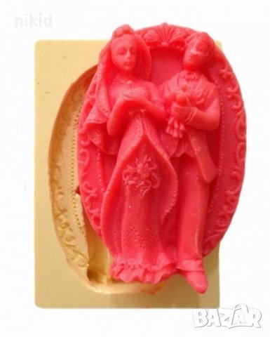 Младоженци в народни носии рамка силиконов молд форма калъп гипс сапун сватбен