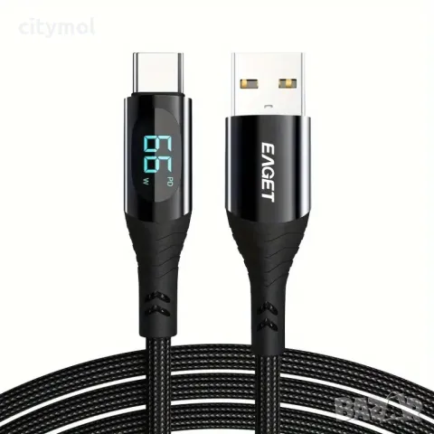 USB A към USB Type-C PD кабел с дисплей, 5A, 100W, 1.2м, черен