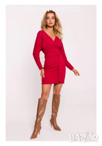 Рипсена мини рокля в червен цвят M819 MOE, снимка 2 - Рокли - 47721092
