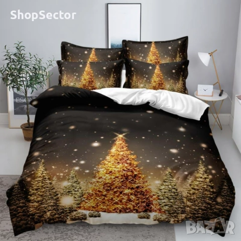 Коледно спално бельо, 100% памук, 6 части, снимка 10 - Спално бельо - 52791029