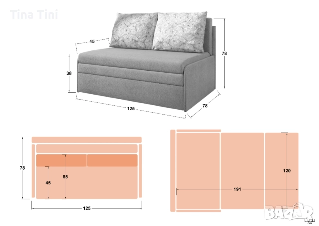 Разтегателно канапе , розово/двуместно-, снимка 2 - Дивани и мека мебел - 52854933