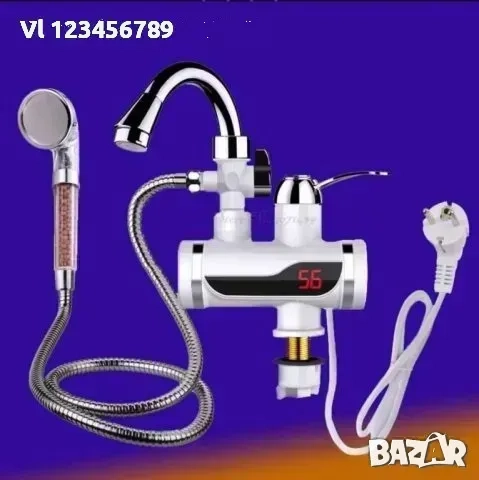 Стeнен смесител с проточен бойлер 3000 Вт и турмалнов душ, снимка 2 - Бойлери - 51466727