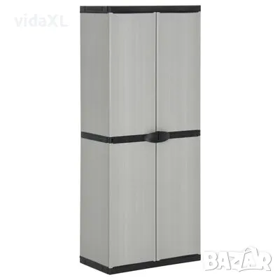 vidaXL Градински шкаф за съхранение с 3 рафта сиво-черен 68x40x168 см（SKU:340983）, снимка 1 - Градински мебели, декорация  - 48823303