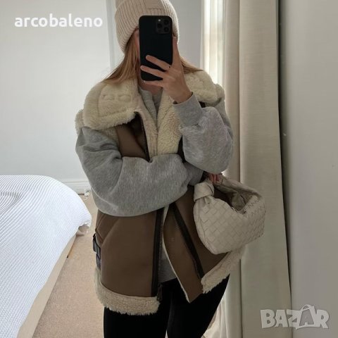 Дамско топло широко кожено яке без ръкави с шевове от полар, 2цвята , снимка 4 - Якета - 43487400