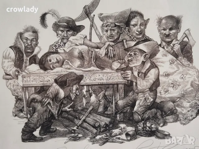 РОБЕРТ БАРЪМОВ 1966 - 2021 Снежанка 2015г. литография суха игла, снимка 6 - Картини - 49411185