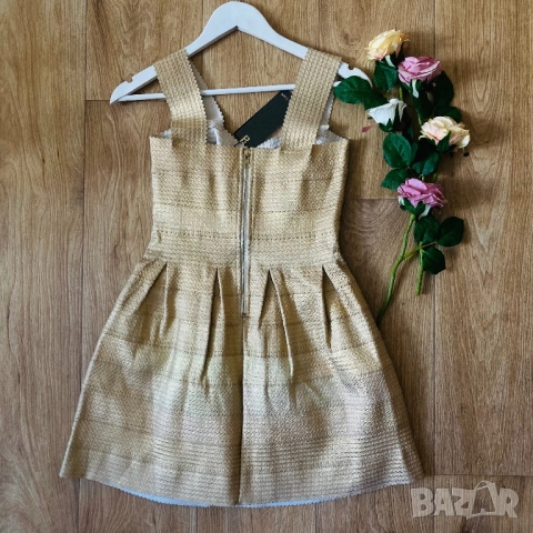 Разпродажба спешно! Нова златна златиста ластична бандажна рокля , снимка 5 - Рокли - 52840938