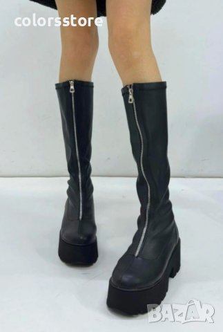 Ботуши на платформа - черна кожа - BG10