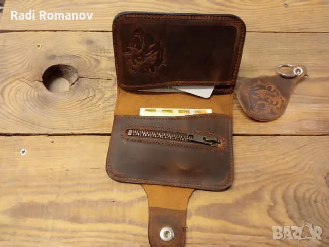 Ръчно изработен мъжки кожен портфейл , снимка 3 - Портфейли, портмонета - 48486090