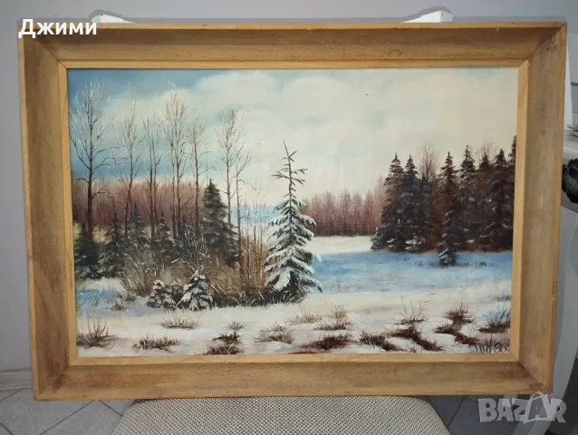 картина със зимен пейзаш, снимка 5 - Антикварни и старинни предмети - 48832003