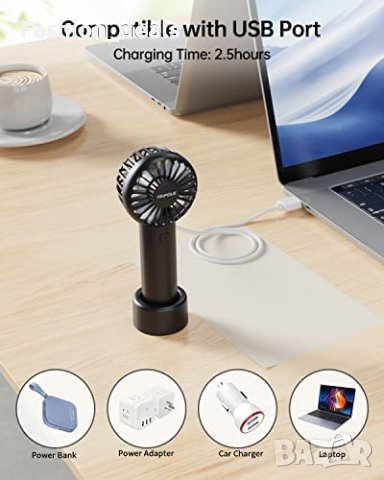 Преносим вентилатор за дом, офис, пътуване къмпинг с USB Акумулаторен, снимка 4 - Други стоки за дома - 40107394
