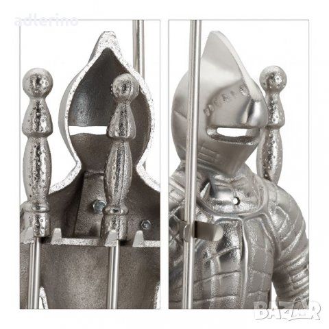 Прибори за камина Рицар, 72 см, чугун, 4 части, сребрист, снимка 7 - Статуетки - 34152825