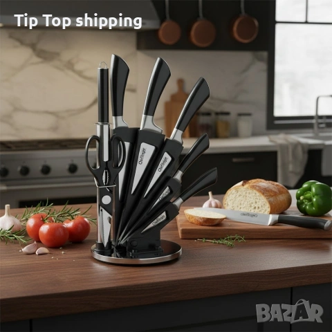 Комплект ножове 8 части Cheffinger със стойка, снимка 2 - Прибори за хранене, готвене и сервиране - 53439201