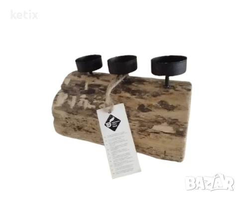 Дървен свещник за три свещи, снимка 4 - Декорация за дома - 50505792