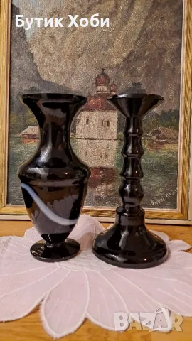 Комплект ваза и свещник, снимка 2 - Антикварни и старинни предмети - 49628803