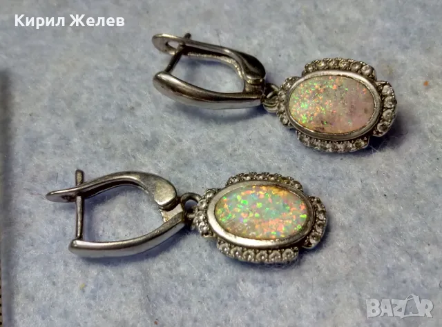 ПРЕКРАСНИ СКЪПОЦЕННИ СРЕБЪРНИ ОБЕЦИ СРЕБРО 925 АНГЛИЙСКА ИЗРАБОТКА с БЯЛ ОГНЕН ОПАЛ и ЦИРКОНИ 26212