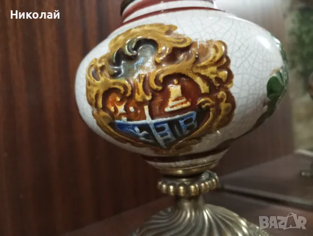Нощна , настолна лампа от бронз и порцелан, снимка 6 - Антикварни и старинни предмети - 47828125