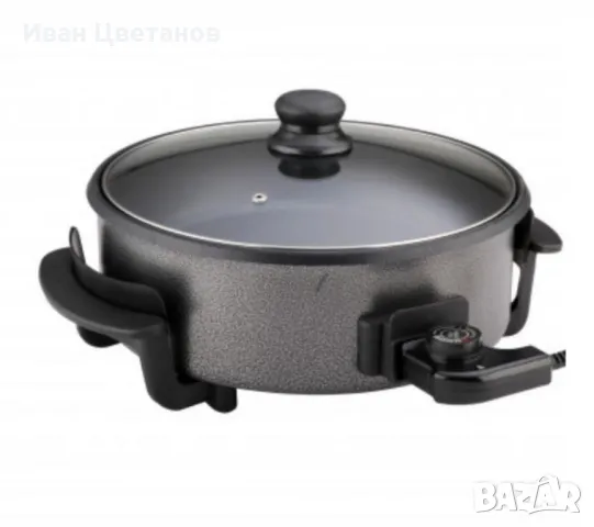 Електрически тиган за приготвяне на пица Rosberg 32 см, Терморегулатор, Незалепващо покритие, Сив