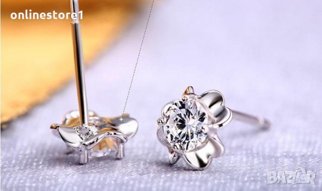 Сребърни Обеци Кристална Детелина - 925 печат сребро BA218, снимка 3 - Обеци - 28147676