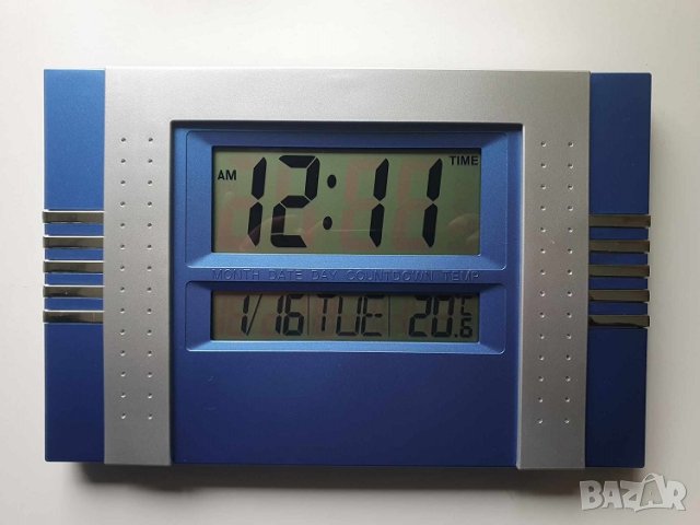 Стенен или настолен часовник с големи цифри. Час, дата, температура., снимка 2 - Стенни часовници - 43834022