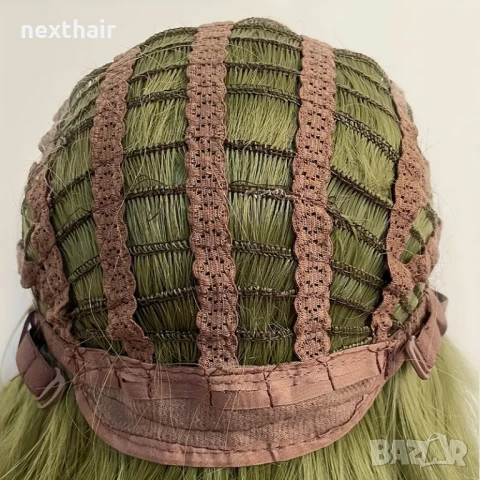 Зелена аниме къдрава перука с бретон, снимка 3 - Аксесоари за коса - 50479162
