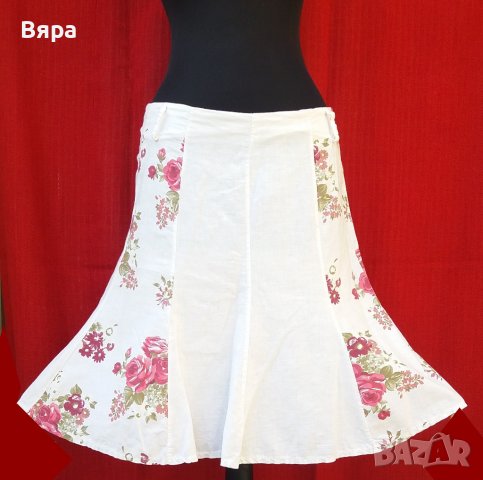 Памучна Пола с флорални мотиви - разкроена, снимка 1