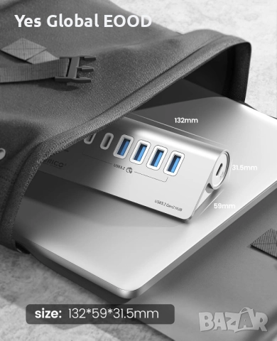 ORICO USB-C хъб 3.2 Gen 2 с 7 порта и 10Gbps скорост, снимка 4 - Джойстици и геймпадове - 52942739