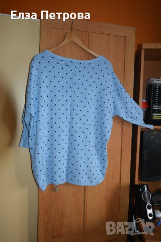 Зимна млечно синя блуза с паднало рамо и 3/4 ръкав, снимка 2 - Блузи с дълъг ръкав и пуловери - 43860952