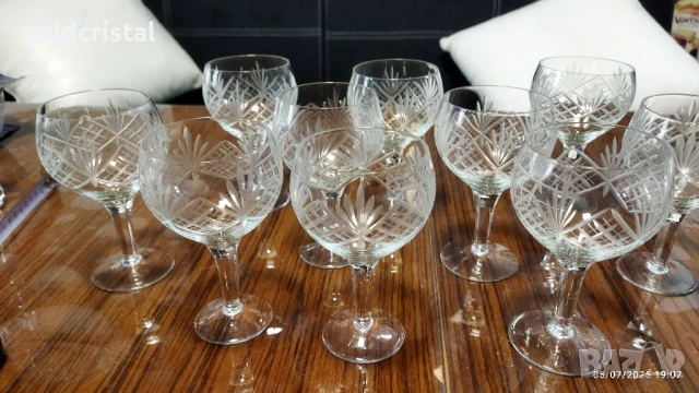 ретро стъклени кристални чаши гравирани , снимка 4 - Антикварни и старинни предмети - 11505582