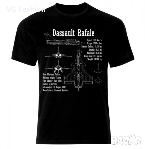 Мъжка Тениска Dassalut Rafale Air Fighter Aircraft Jet Luftkampf Flugzeug Blueprint , снимка 1