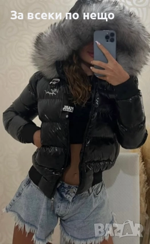 Karl Lagerfeld Дамско Черно Лачено Зимно Яке С Естествен Пух На Качулката Карл Лагерфелд Код W.S.O.9