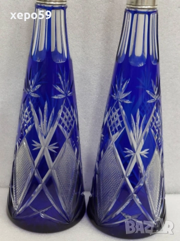  Прекрасни кристални бутилки за ликьор със сребърни гривни''Бохемия кристал-1900 год.сребро 800, снимка 9 - Сервизи - 52815053