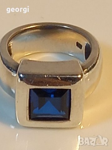 Масивен сребърен пръстен със сапфир , снимка 1