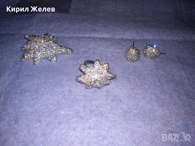 СРЕБЪРНИ СНЕЖИНКИ - ФЕШЪН АРТ ОБЕЦИ ТОПЧЕТА СРЕБРО 925 Част От КОМПЛЕКТ с БЯЛ ЕМАЙЛ и КРИСТАЛИ 36400, снимка 3 - Обеци - 39568509