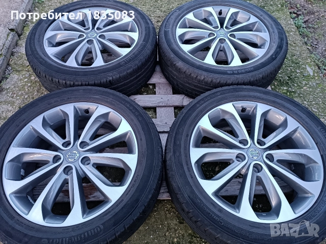 Лети джанти 18ки 5х114.3 Nissan + летни гуми 215/55/18 Continental, снимка 2 - Гуми и джанти - 52593952