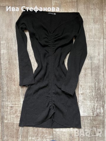 Нова елегантна ежедневна акрил  черна еластична фабрично плетиво плетка  рокля рипс , снимка 7 - Рокли - 43401169