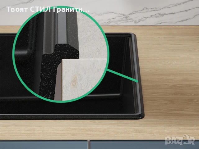 Черна кухненска гранитна мивка Копенхаген 40 Top 550 x 500 мм, снимка 5 - Мивки - 51015684