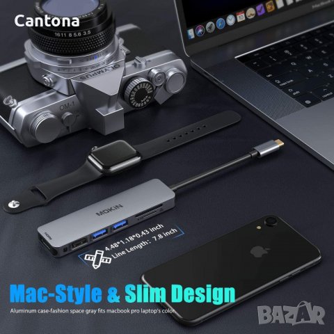 MOKiN USB C хъб 6 IN 1 към HDMI 4K@60Hz, 2х USB 3.0, USB 2.0, SD/ TF, снимка 4 - Други - 38025372