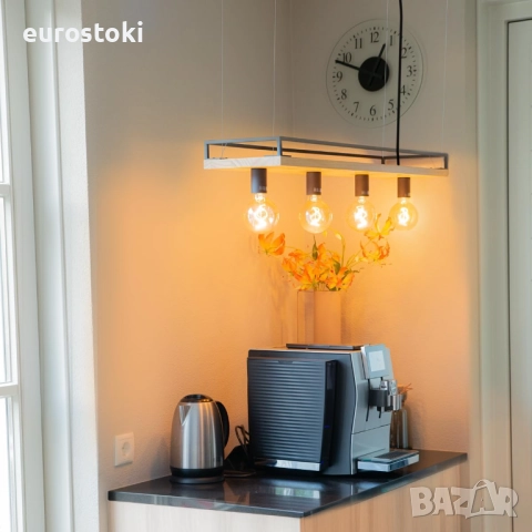 Qazqa - Shelf Индустриална висяща лампа за трапезария за таван, черна с дърво, за 4 крушки - рафт  , снимка 3 - Лампи за таван - 52031424