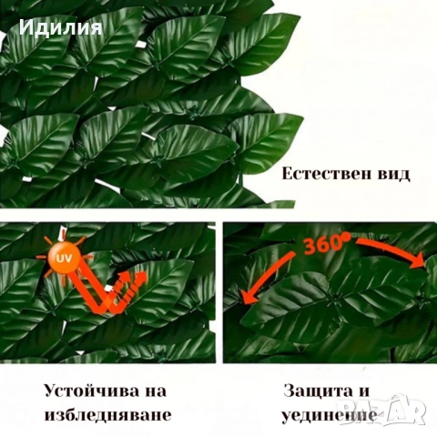 Ограда от зелени листа - панел за уединение с реалистичен вид 3 x 0,5 м, снимка 12 - Декорация за дома - 53501475