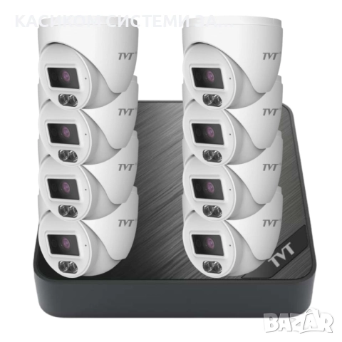 КИТ за Видеонаблюдение от TVT включва 8 броя Висококачествени IP POE видеокамери